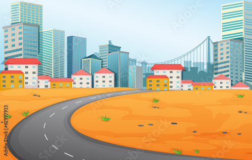 A narrow road going to the city