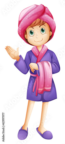 A fresh girl wearing a bathrobe
