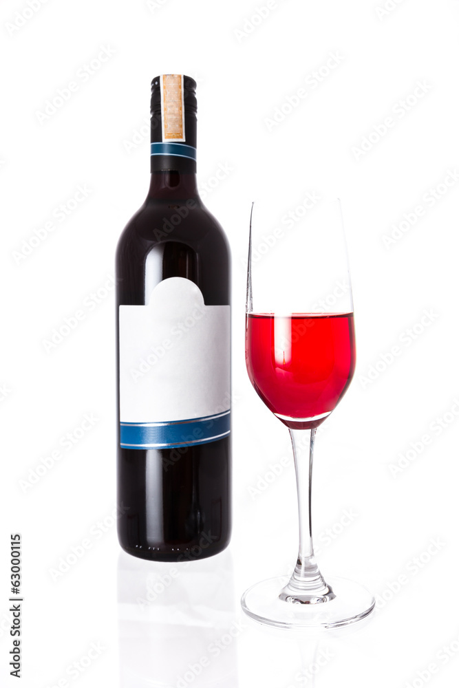 isolated of the red wine bottle with glass on white background isolated of the red wine bottle with glass on white background