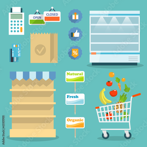 Supermarket food shopping internet concept