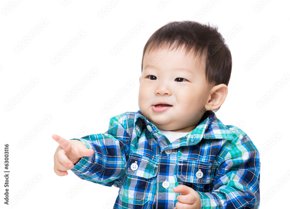 Asia little boy finger pointing front Asia little boy finger pointing front