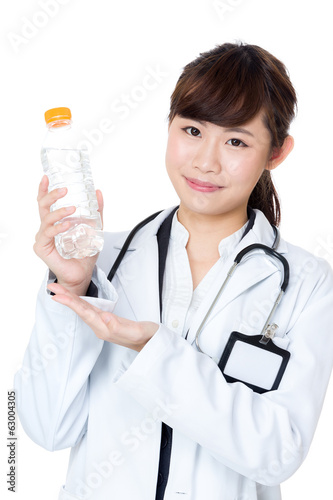 Asia female doctor with water bottle