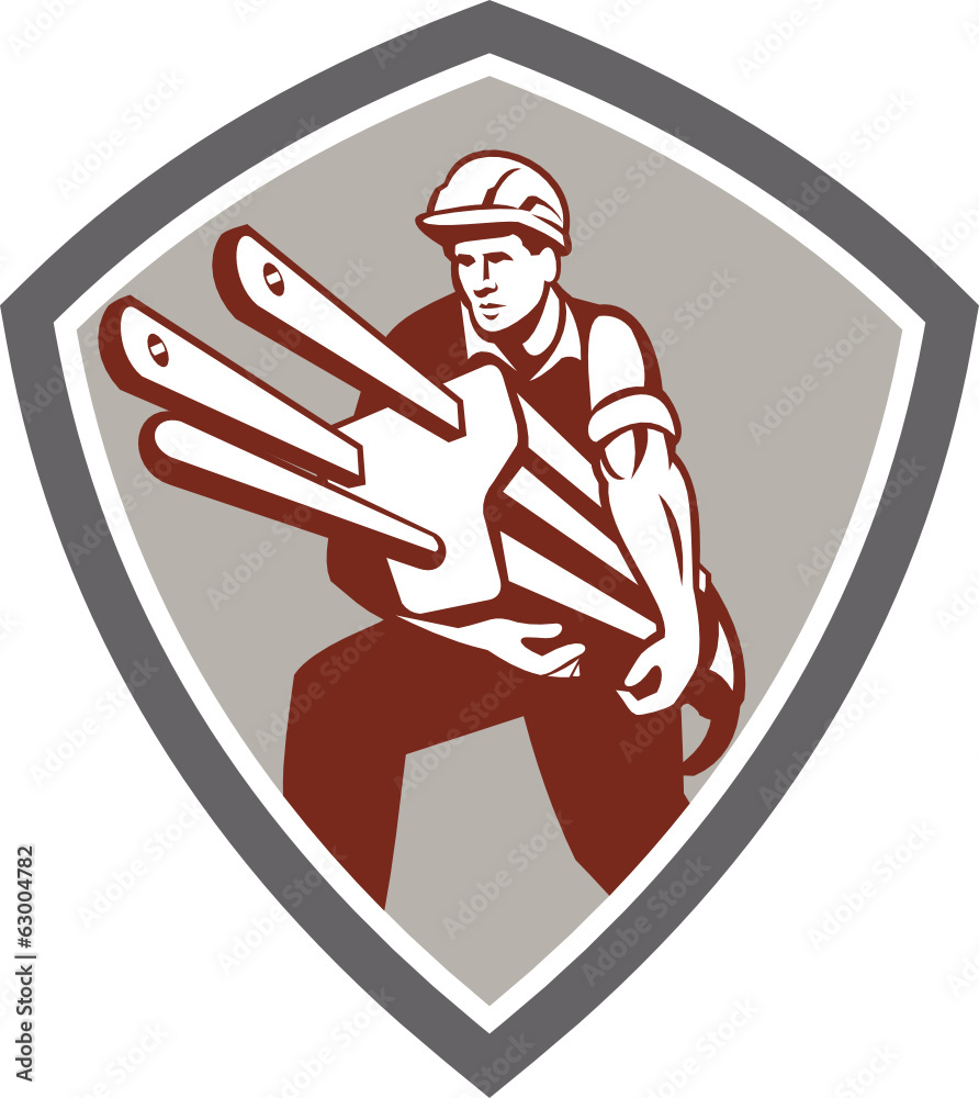 Electrician Carrying Electric Plug Shield Retro Electrician Carrying Electric Plug Shield Retro