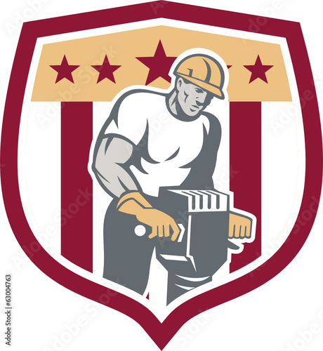 Construction Worker Jackhammer Shield Retro