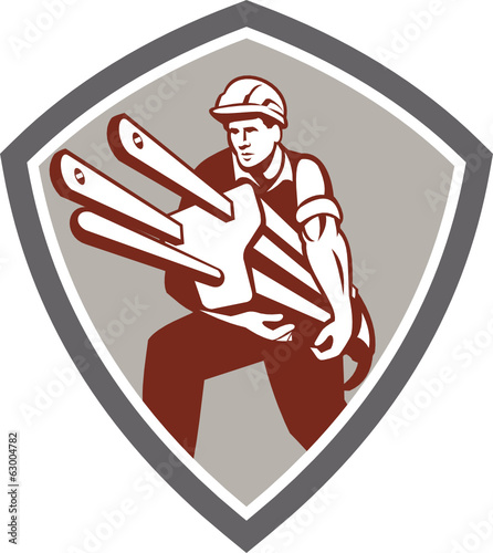 Electrician Carrying Electric Plug Shield Retro