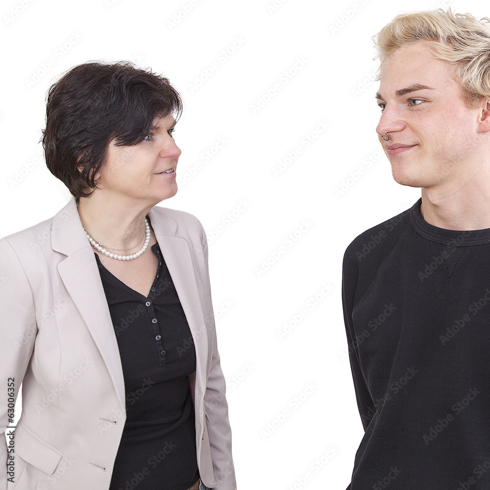 Business Woman and Young Man converse Business Woman and Young Man converse