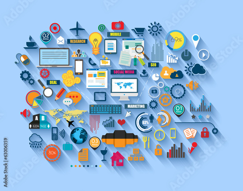 Flat Style Infographic and UI. Shadows grouped and blended