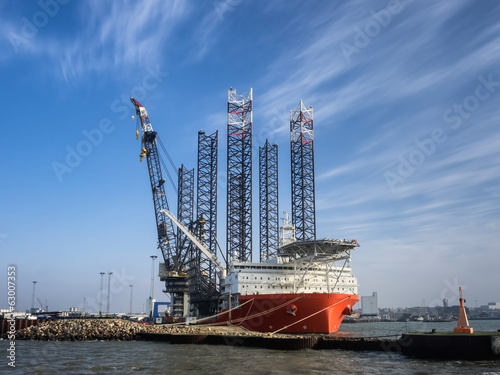 Jack up rig in Esbjerg oil harbor, Denmark