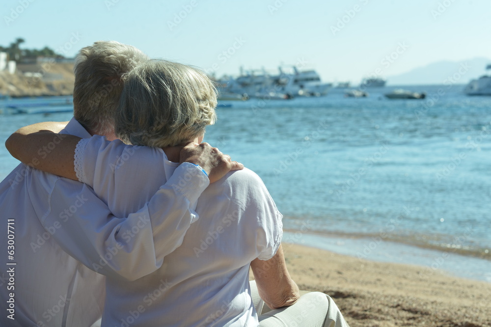 Amusing elderly couple on a beach