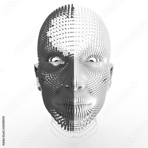 Portrait of futuristic 3d female model on white background