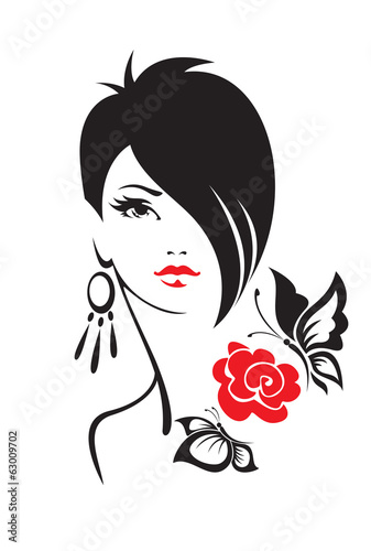 Black and white illustration of elegant woman