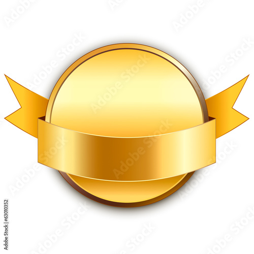 Event background. Round golden vector medal with ribbon and shad