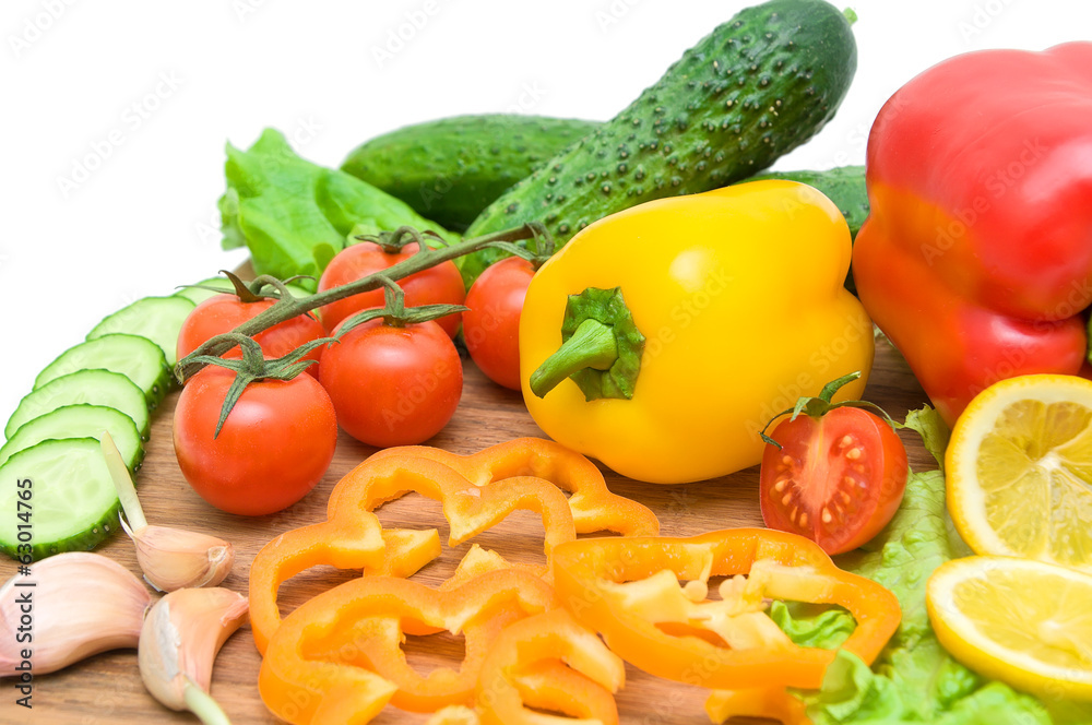 fresh vegetables closeup - white background.