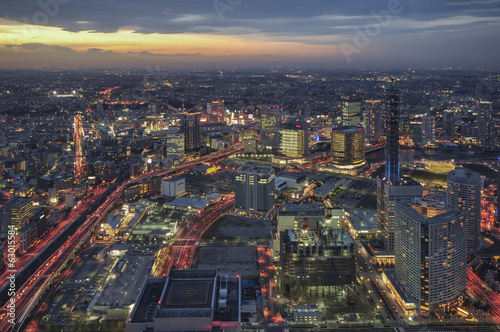 Yokohama, Japan city skyline viewed from above