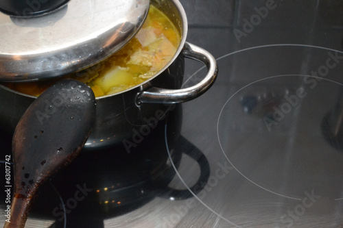 Pot cooking on a hob