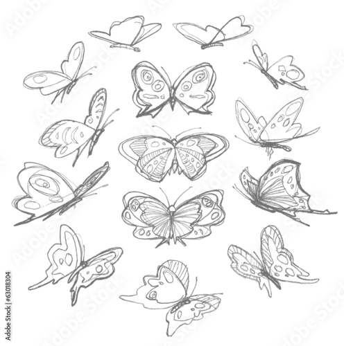 Set of hand drawn butterflies. Vector illustration.