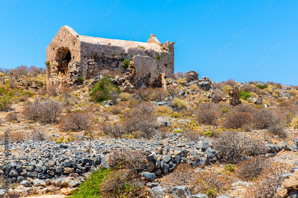 Gramvousa island in Crete, Greece with remains of Venetian fort