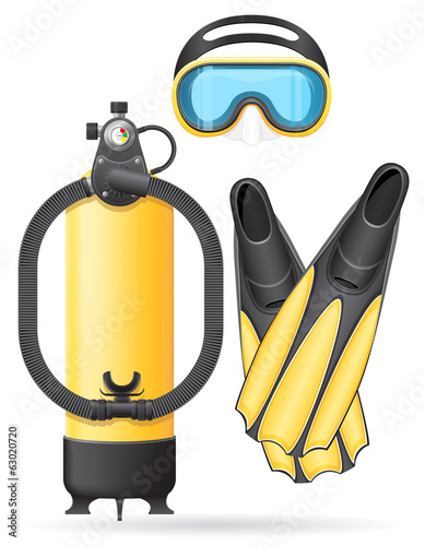 aqualung mask tube and flippers for diving vector illustration