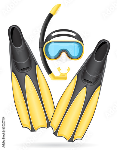 mask tube and flippers for diving vector illustration