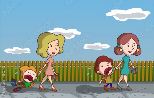 Kids crying going to school.