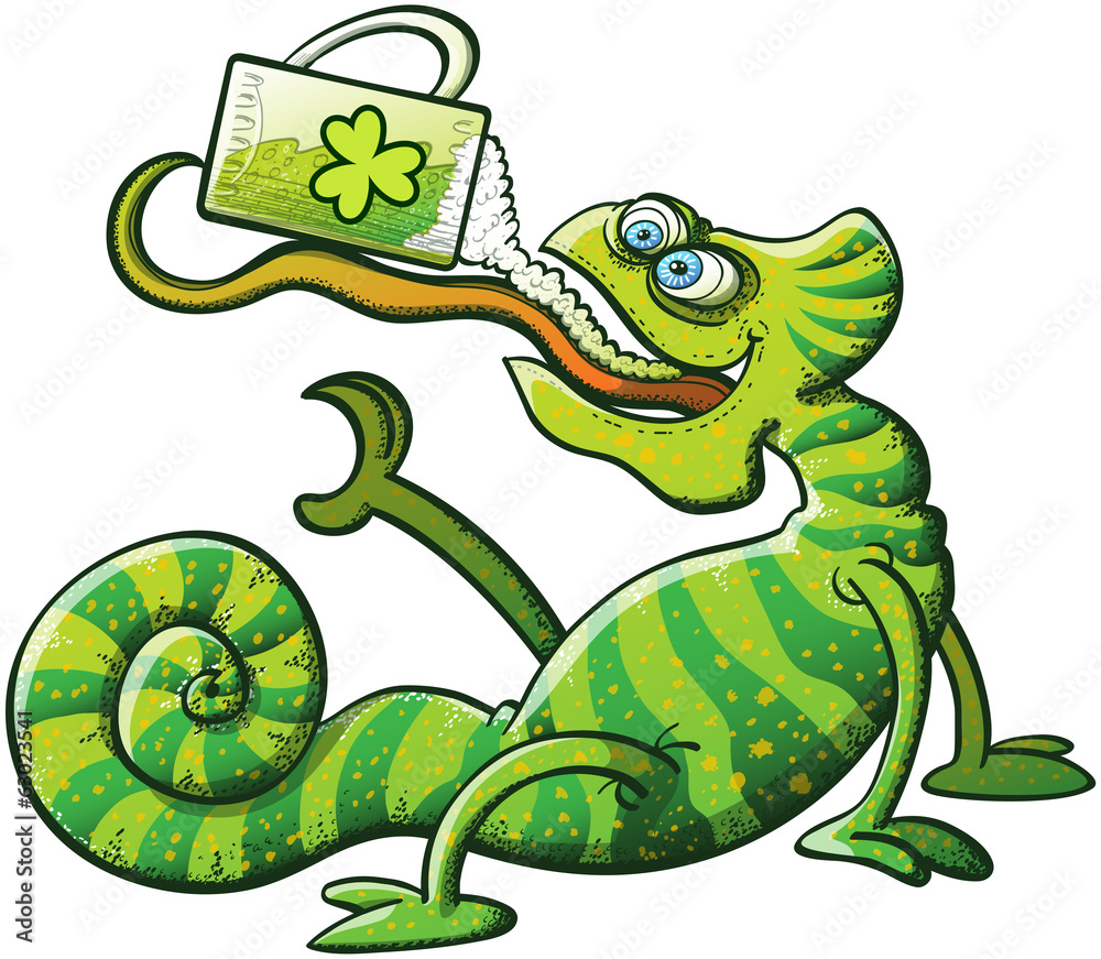 Obraz premium Saint Patrick's Day Chameleon Drinking Beer
