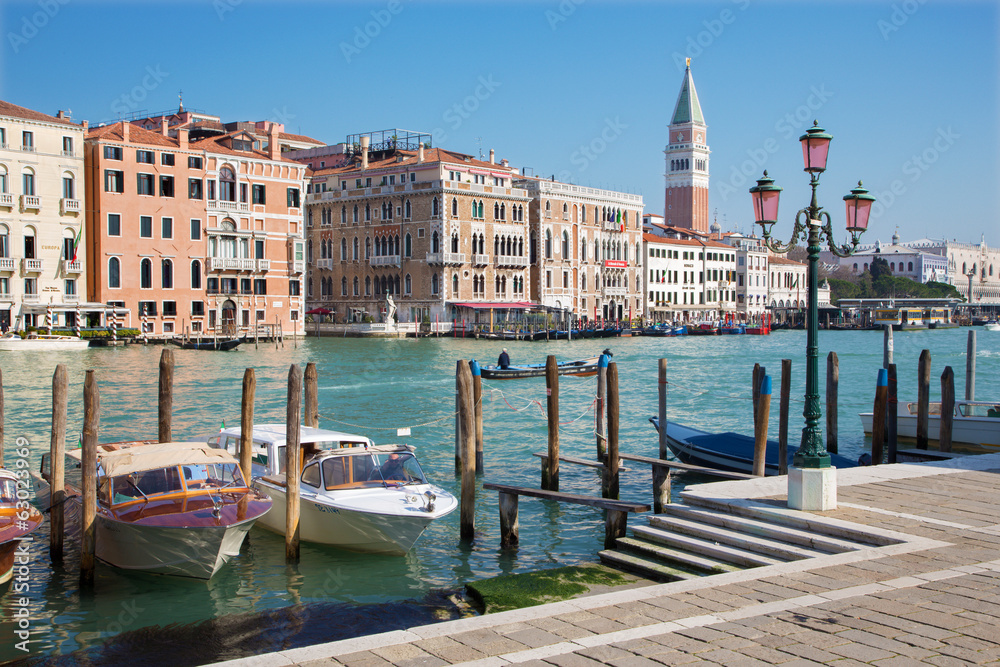 Venice - Canal grande and boats and bell tower