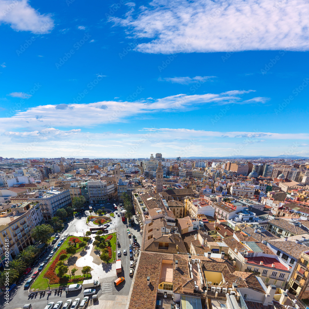 Valencia aerial skyline with Plaza de la Reina Spain