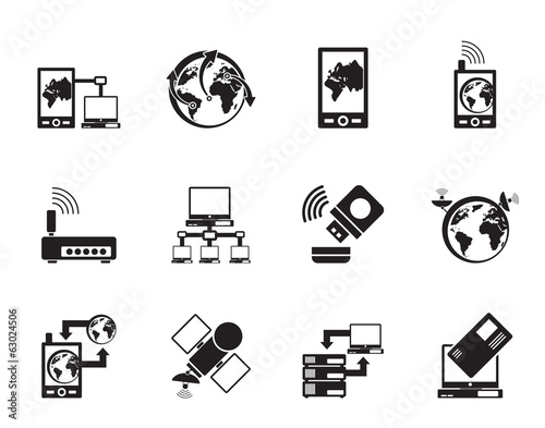 Silhouette communication, computer and mobile phone icons