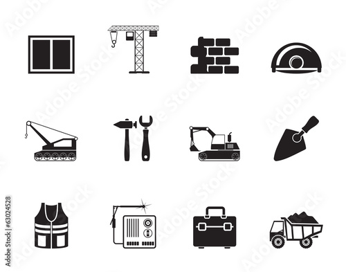 Silhouette building and construction icons