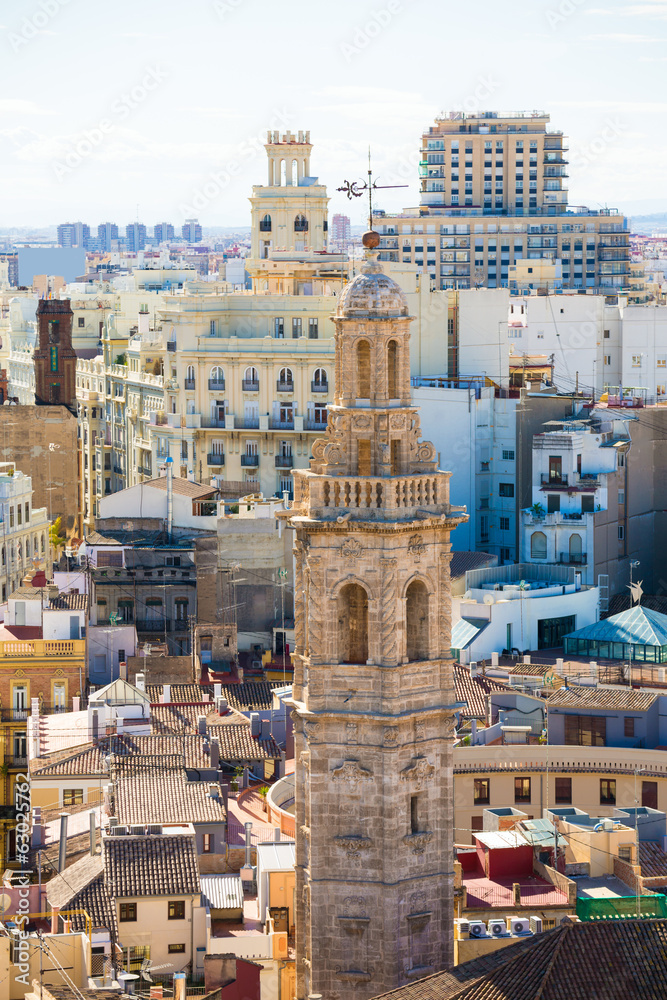 Valencia aerial skyline with Santa Catalina belfry tower