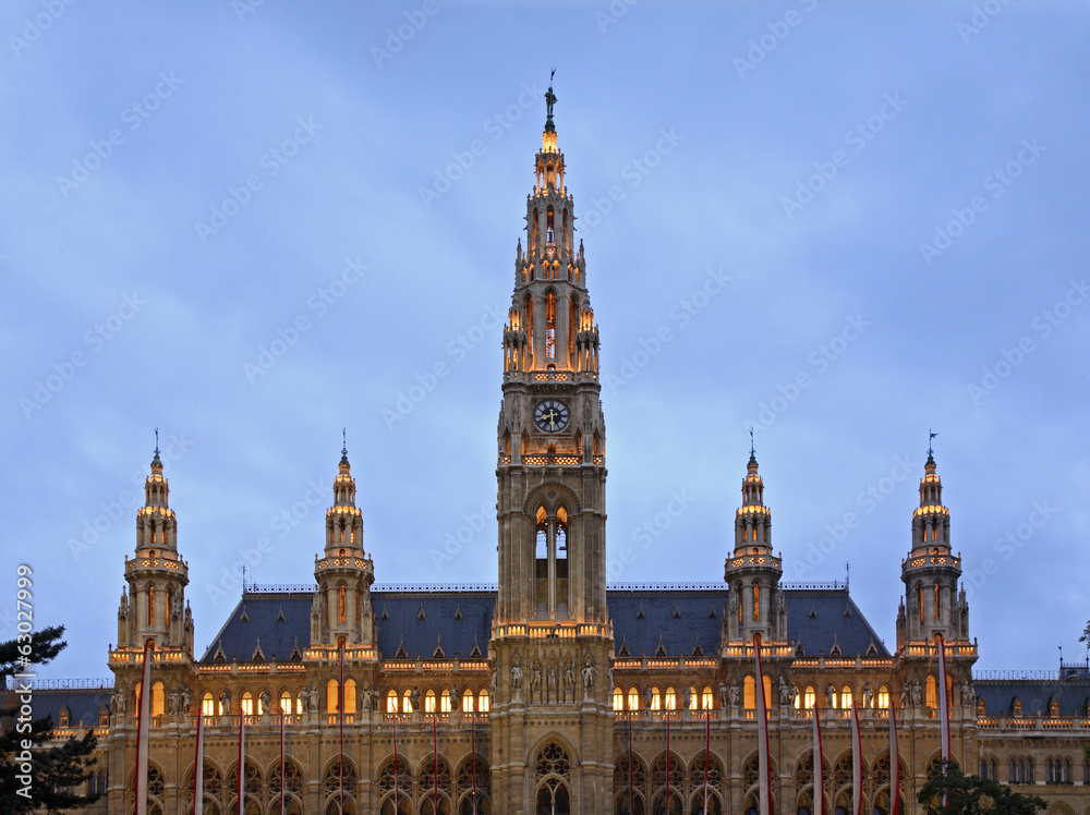 Town Hall (Rathaus) in Vienna.  Austria