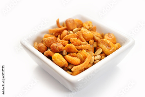Spicy Trail Mix in a White Square Bowl
