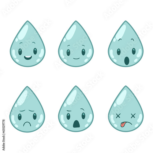 set of water drops with emotions