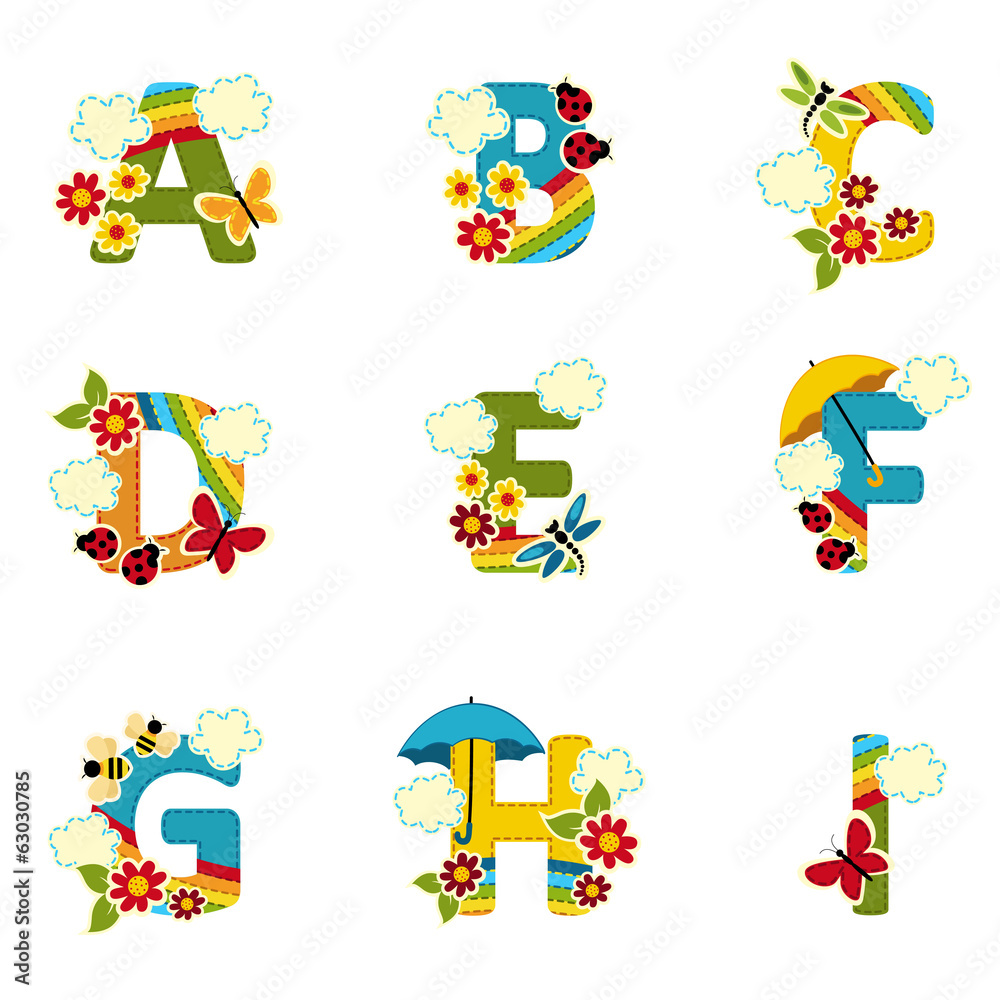 alphabet rainbow from A to I - vector illustration - obrazy, fototapety, plakaty 
