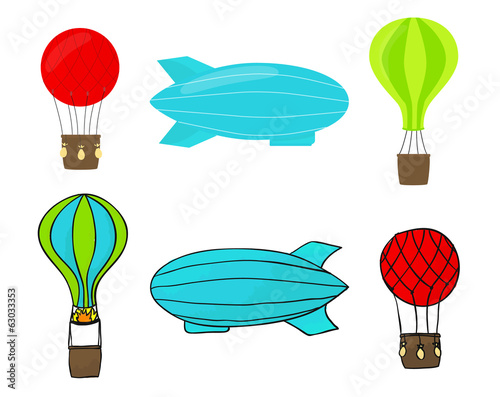 Vector drawing balloon and airship isolated