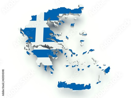 Map of Greece with flag colors. 3d render