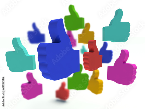 Group of colorful thumbs up signs. 3d render.