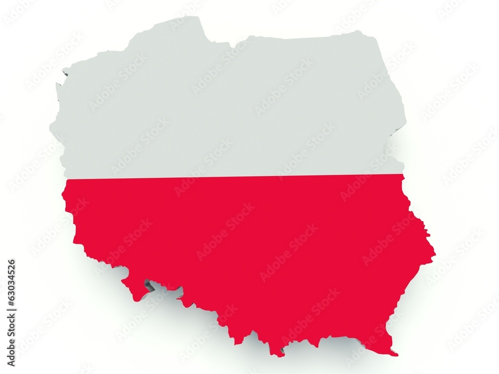 Map of Poland with flag colors. 3d render Map of Poland with flag colors. 3d render