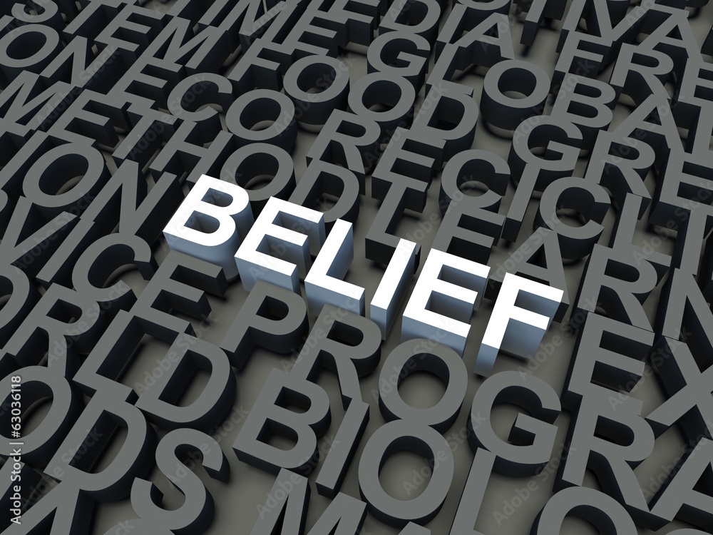 Word Belief in white. Keyword concept.