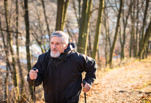 Senior man nordic walking, enjoying the outdoors © lightpoet