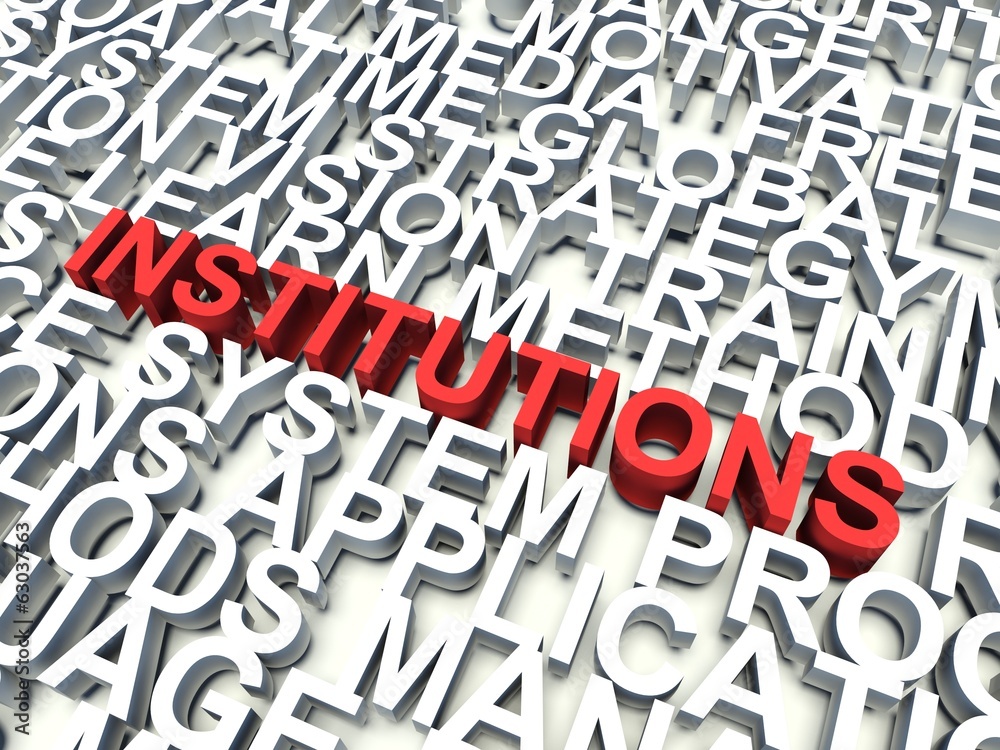 Word Institutions in red. Keyword concept. Word Institutions in red. Keyword concept.