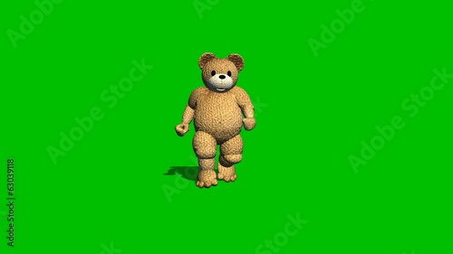 cartoon bear runs backwards  - green screen photo