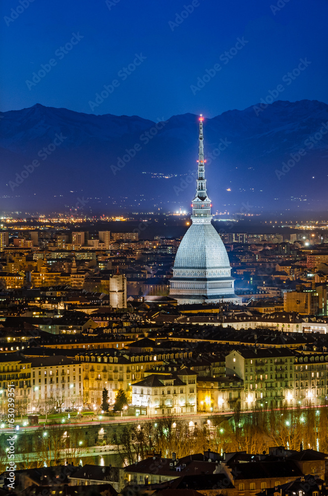 Turin (Torino), night panorama with the Mole Antonelliana