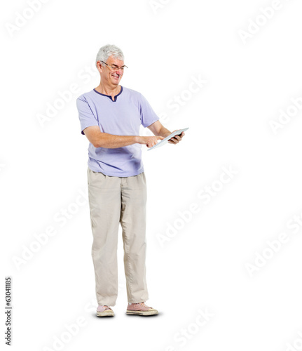 Casual Mature Man Using Digital Tablet