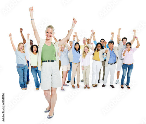 Smiling Mature Woman Celebrating With Group of People