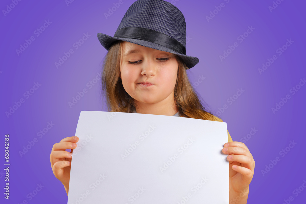 Girl holds empty paper Girl holds empty paper