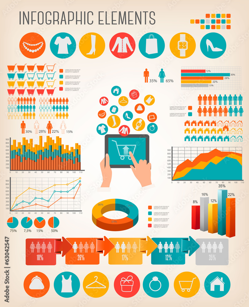 Big set of Shopping infographics elements. Vector. Big set of Shopping infographics elements. Vector.