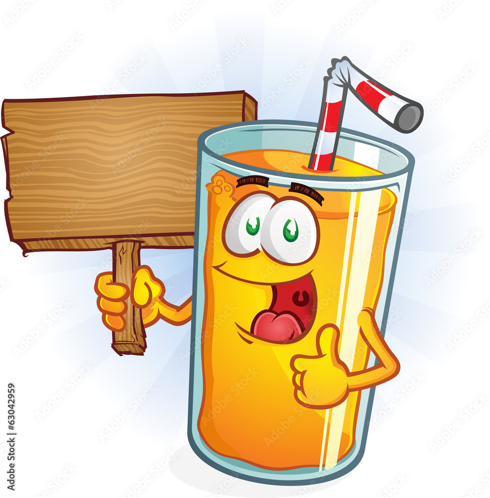 Orange Juice Cartoon Character Holding Sign Stock Vector | Adobe Stock