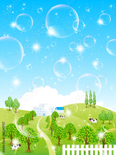 牛　牧場　風景