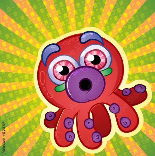 Techno Colored Octopus Cartoon Character